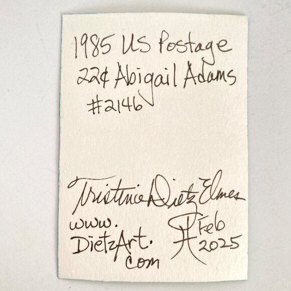 ACEO Original Acrylic Mixed Media Art 1985 US Abigail Adams Postage Stamp ATC - Picture 3 of 3